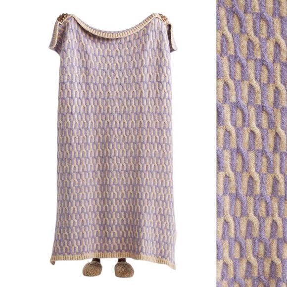 Anthropologie Knit Geo Throw Blanket 50"x60" Lavender Purple Beige Textured NEW - Picture 1 of 12